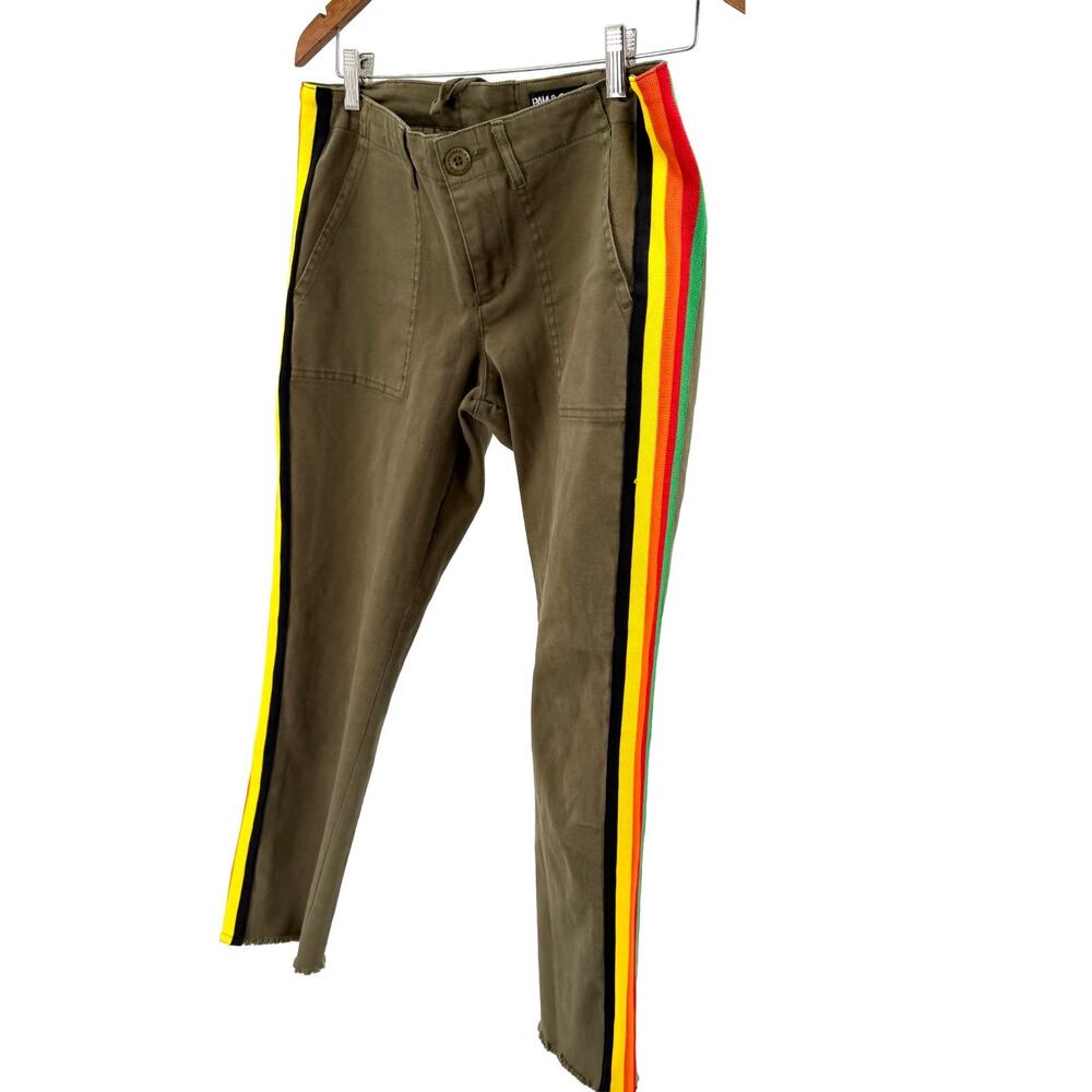 Pam & Gela Olive Green Retro Rainbow Stripe Skinny Pants